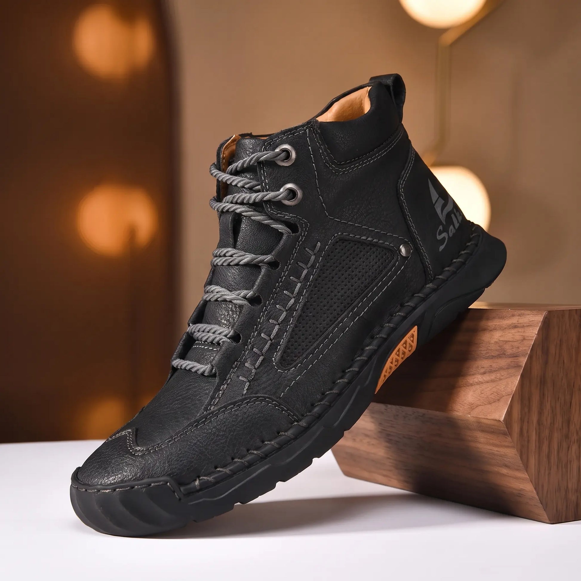 Hand-Stitched Ankle Boots Black