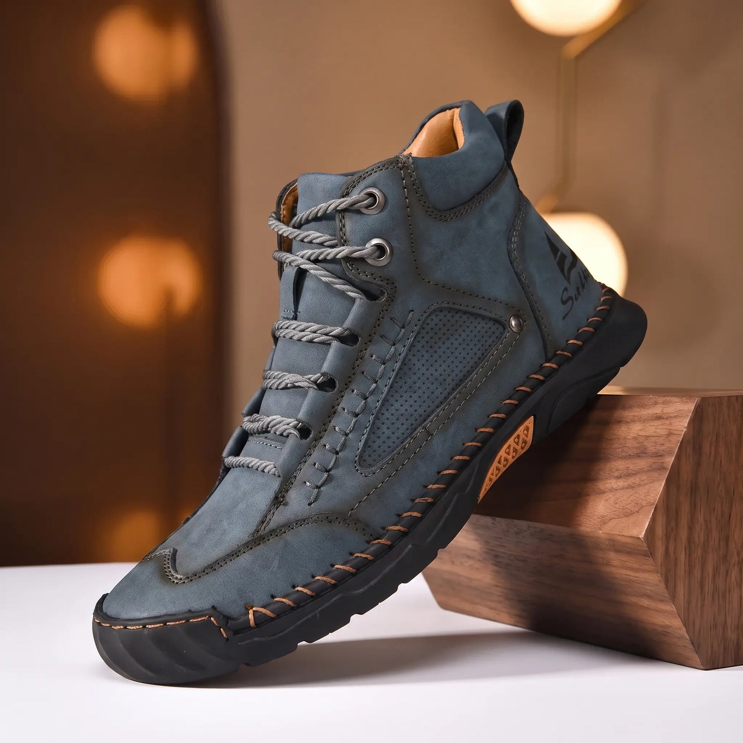 Hand-Stitched Ankle Boots Blue
