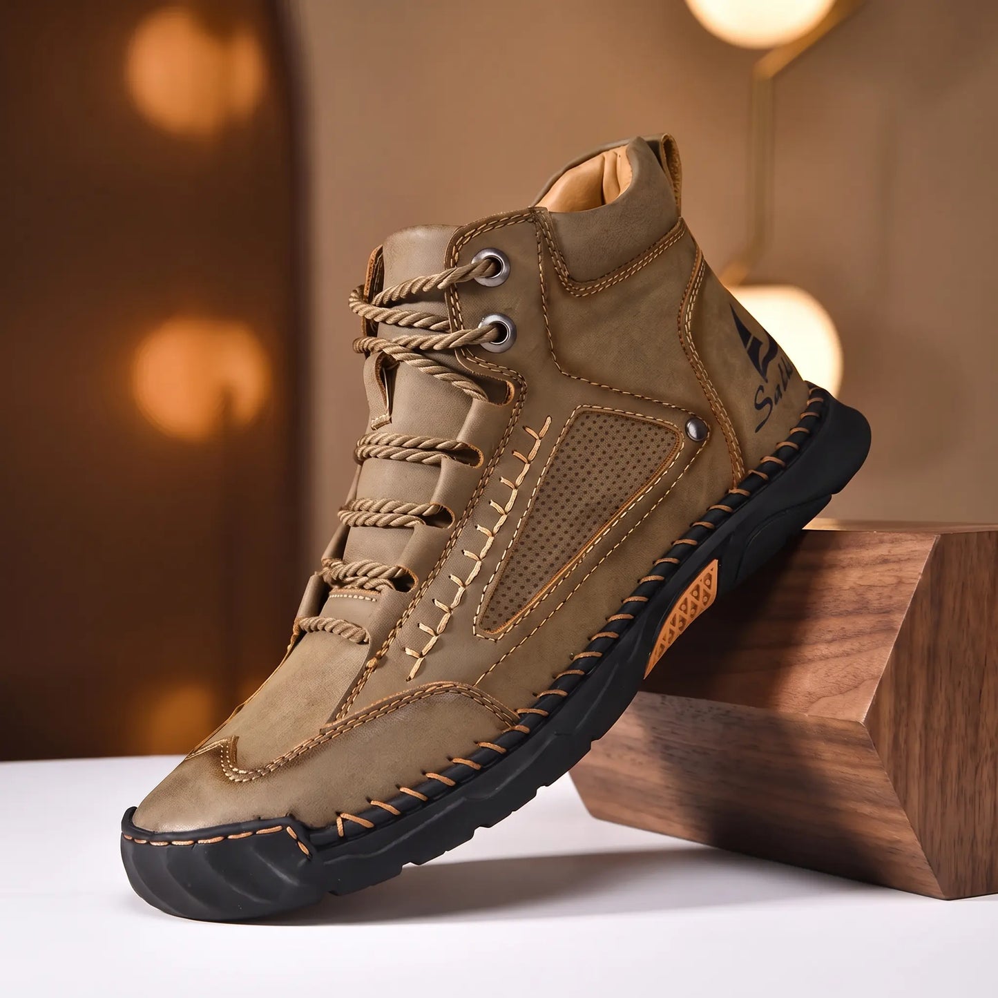 Hand-Stitched Ankle Boots Camel