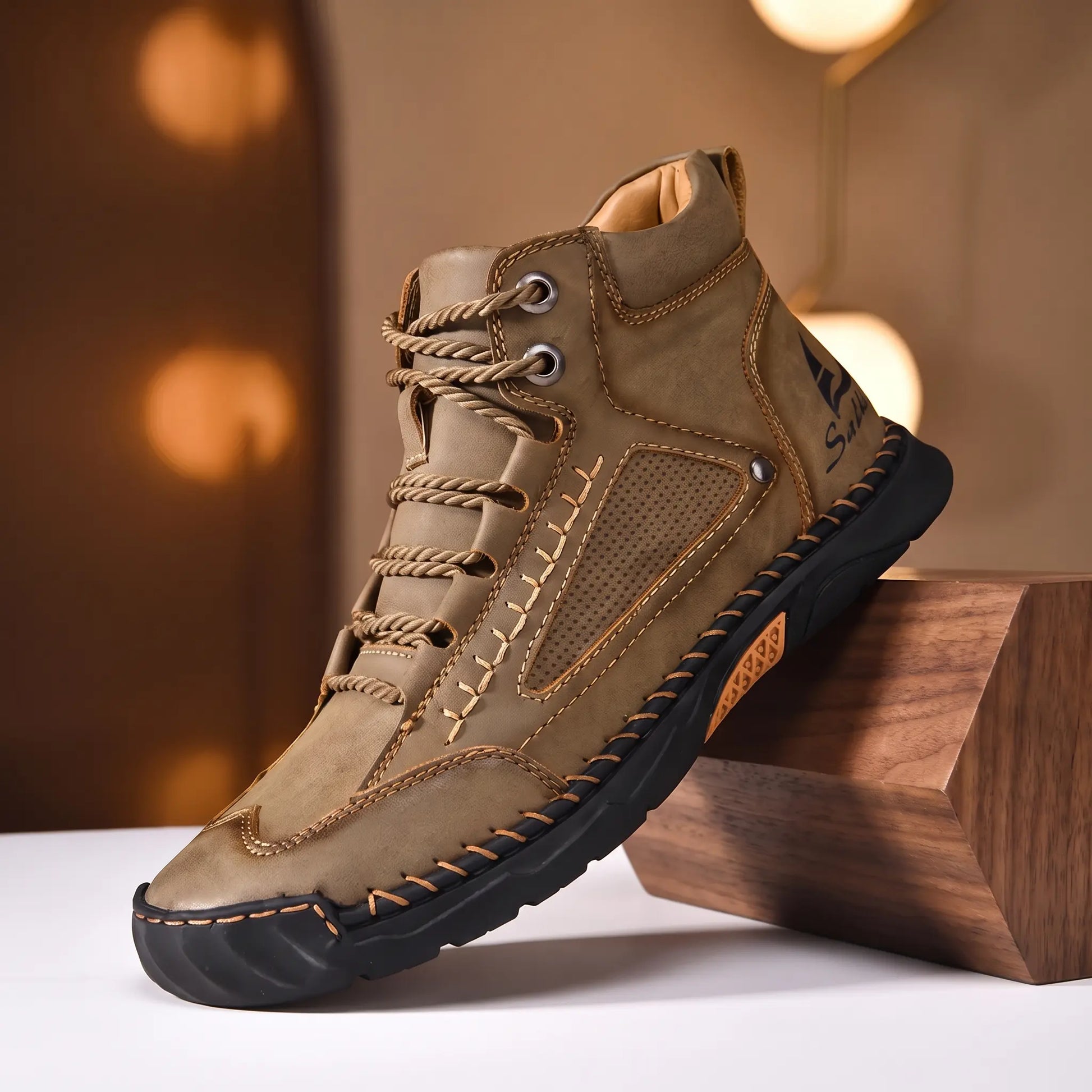Hand-Stitched Ankle Boots Camel