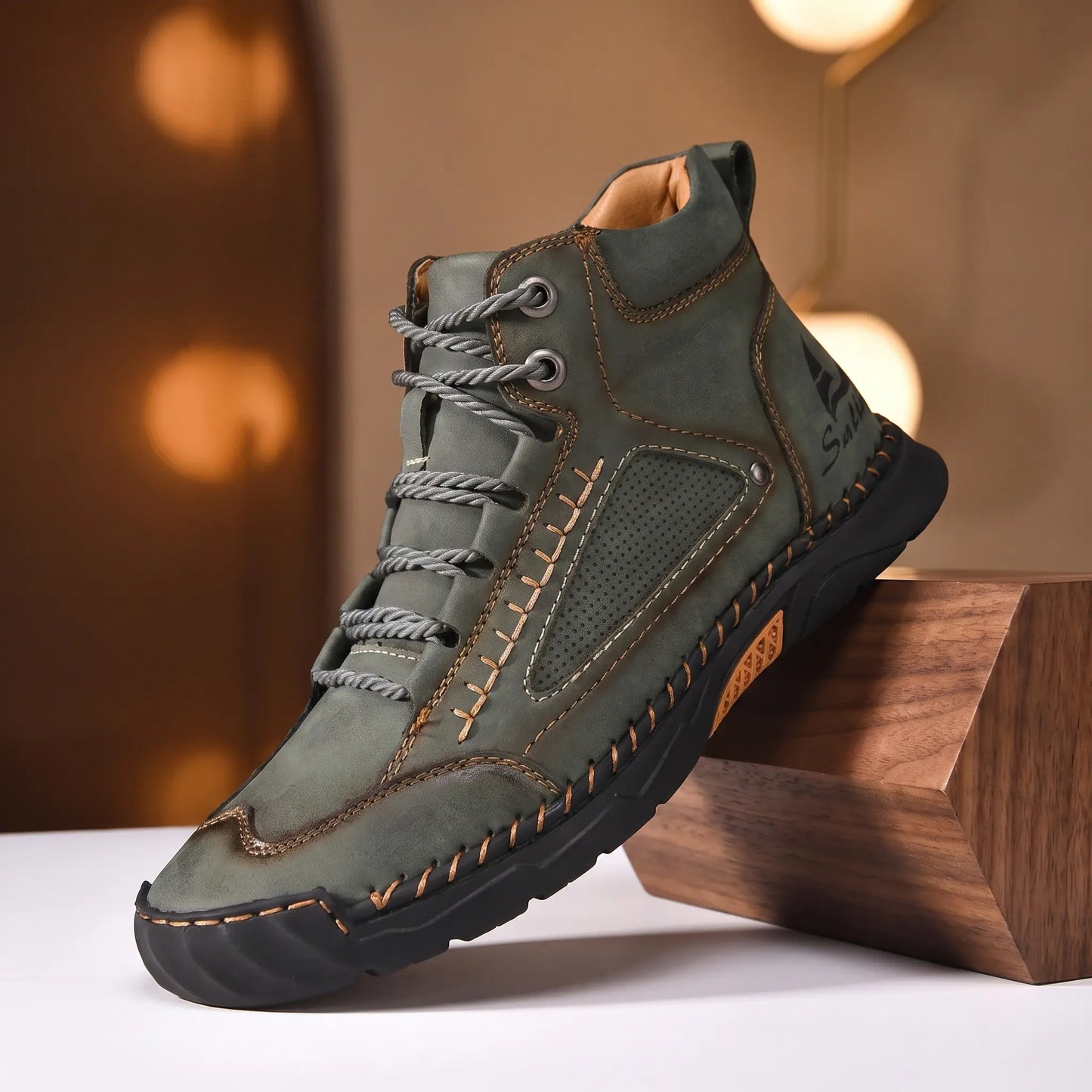 Hand-Stitched Ankle Boots Green