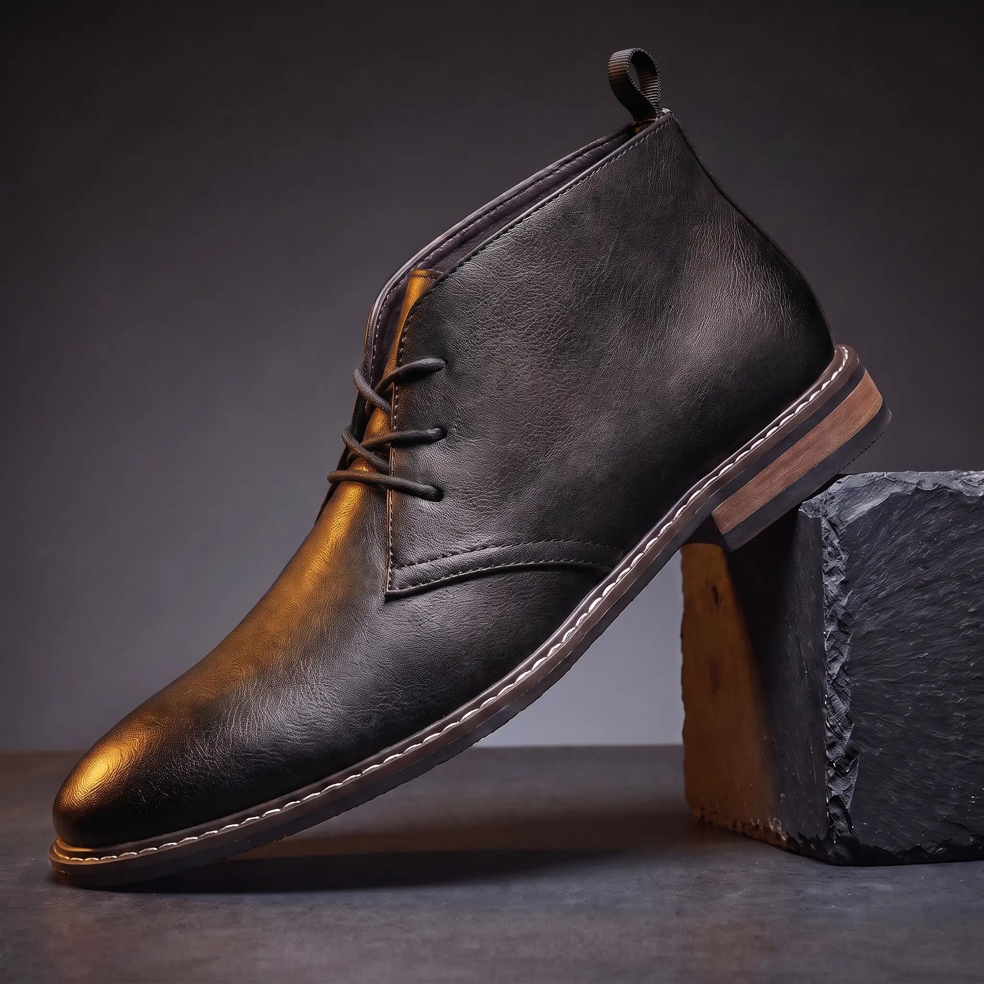 Heel Loop Boots in black, a lace-up chukka desert boot with a rear pull loop