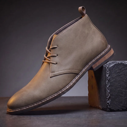 Heel Loop Boots in taupe, a lace-up chukka desert boot with a rear pull loop