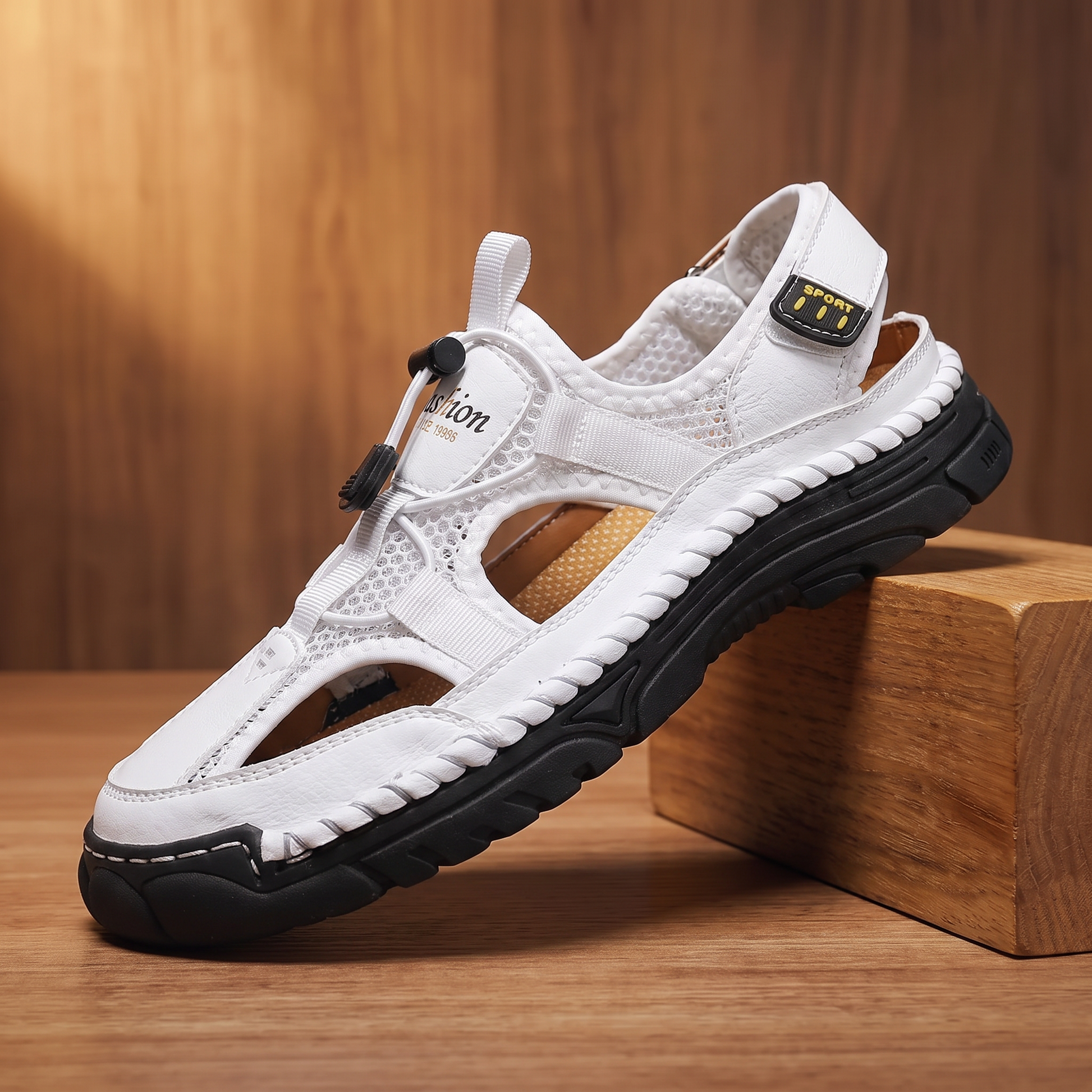 Rugged Trail Sandals in white - breathable mesh men's closed-toe sandal with adjustable strap and grippy sole