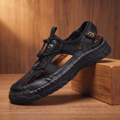 Rugged Trail Sandals in black - breathable mesh men's closed-toe sandal with adjustable strap and grippy sole