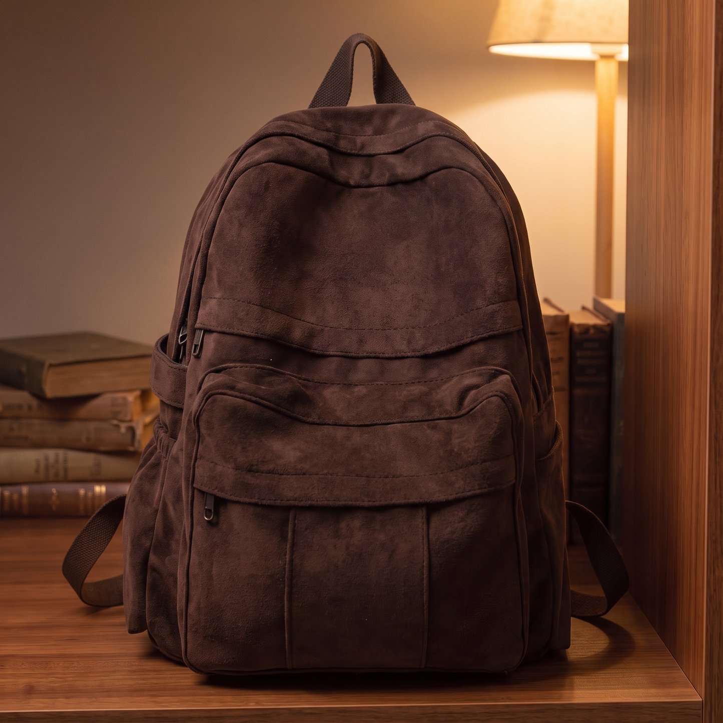 Retro Campus Backpack in brown - vintage suede-look school backpack with multiple pockets