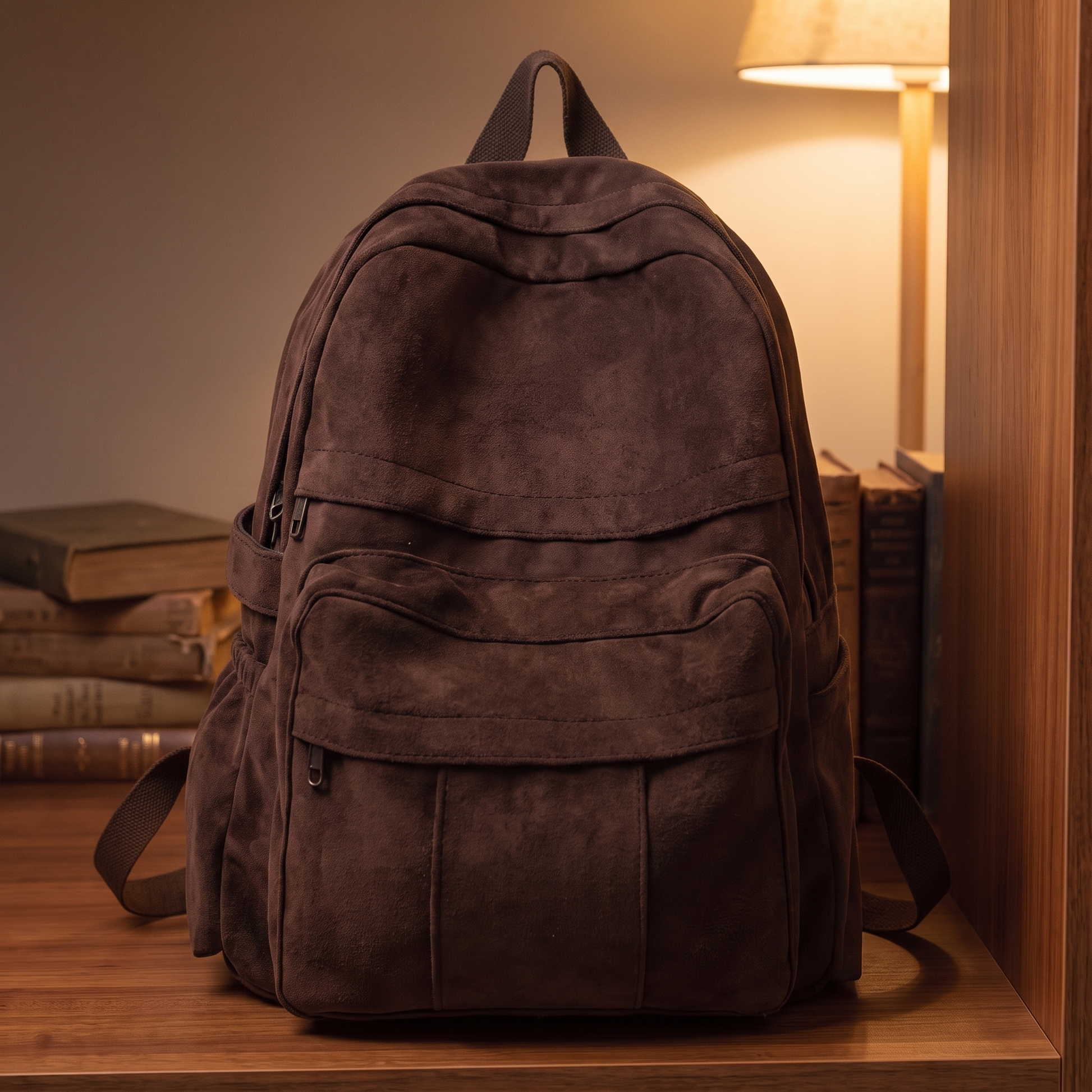 Retro Campus Backpack in brown - vintage suede-look school backpack with multiple pockets