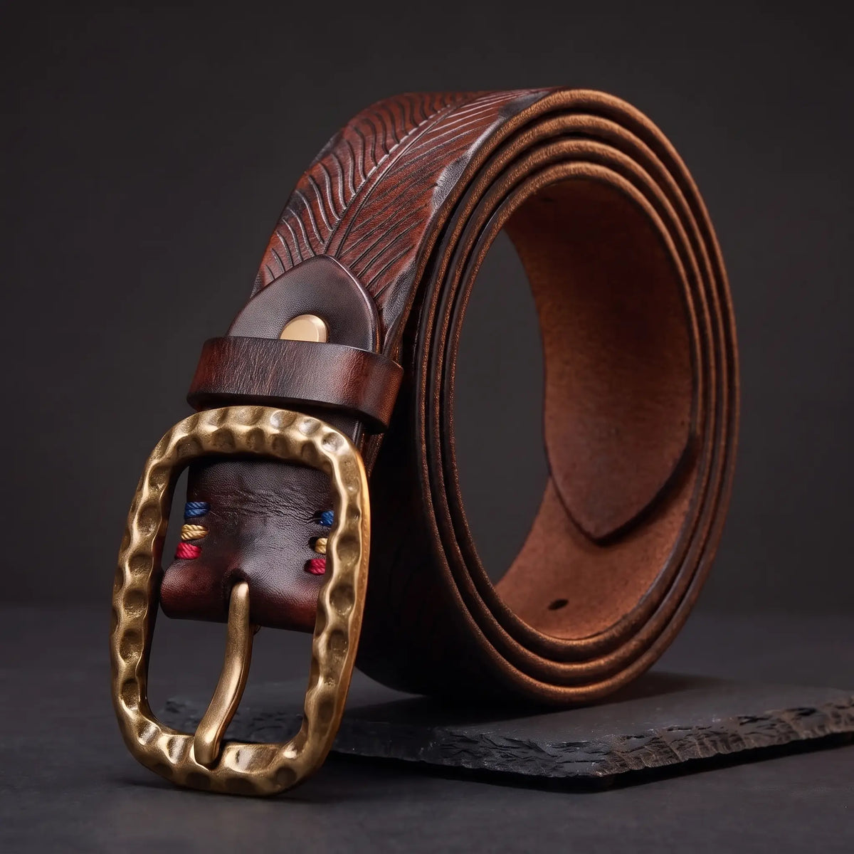 Hammered brass belt red