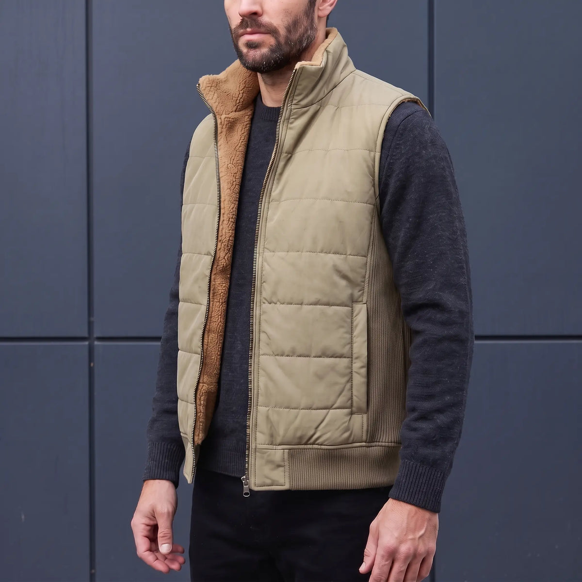 RIBBED SIDE VEST Khaki