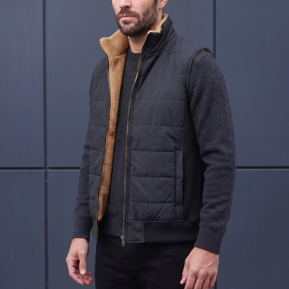 RIBBED SIDE VEST Black