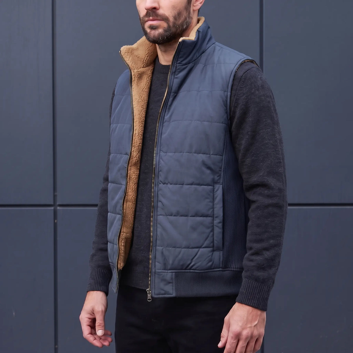 RIBBED SIDE VEST Navy Blue