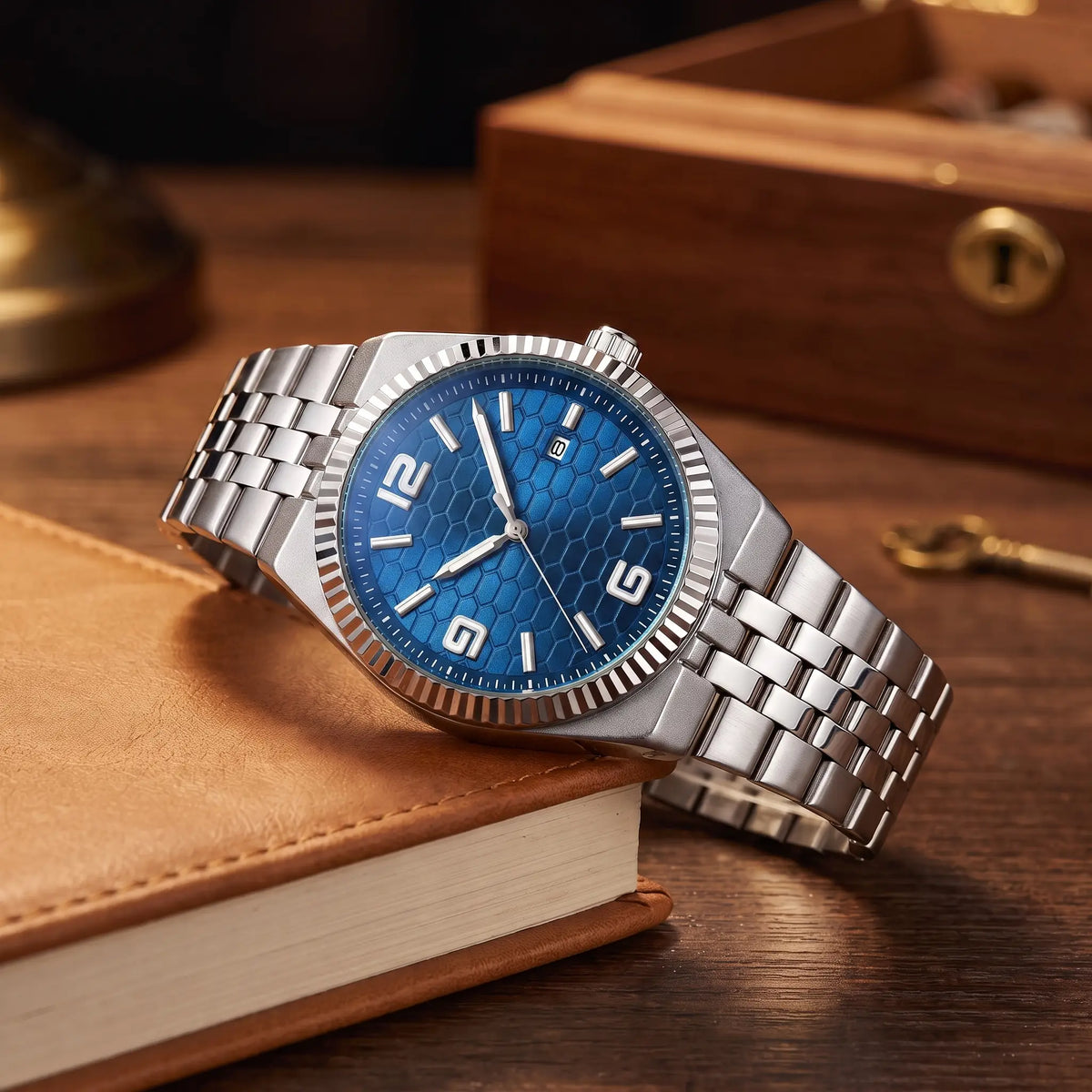 Honeycomb dial watch blue