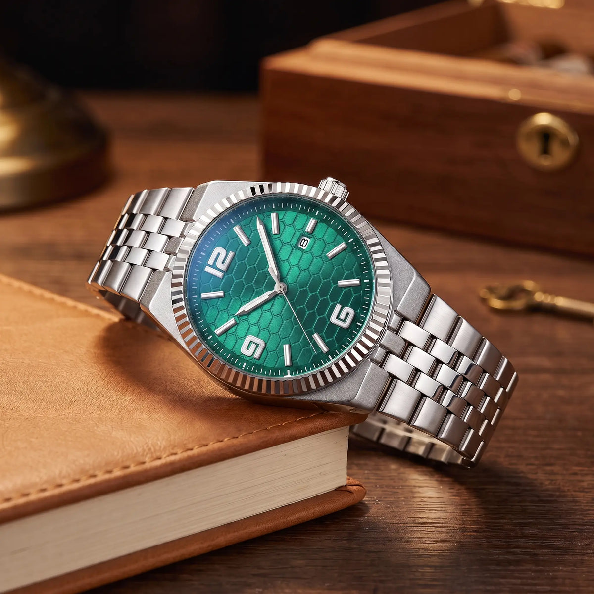 Honeycomb dial watch green