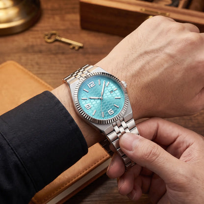 Honeycomb dial watch being clasped on the wrist