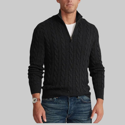CABLE KNIT ZIP SWEATER