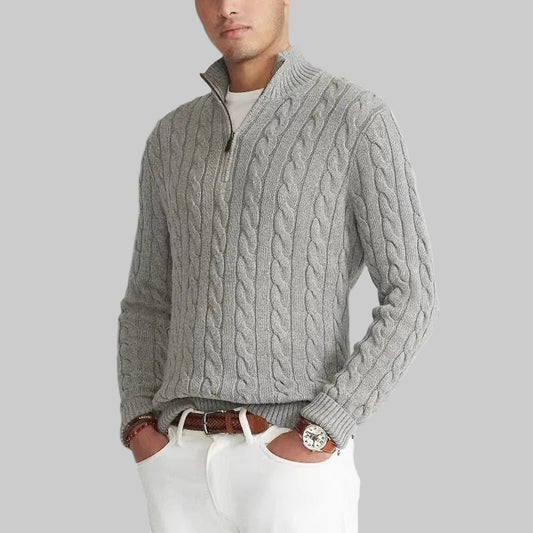 CABLE KNIT ZIP SWEATER