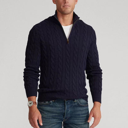 CABLE KNIT ZIP SWEATER