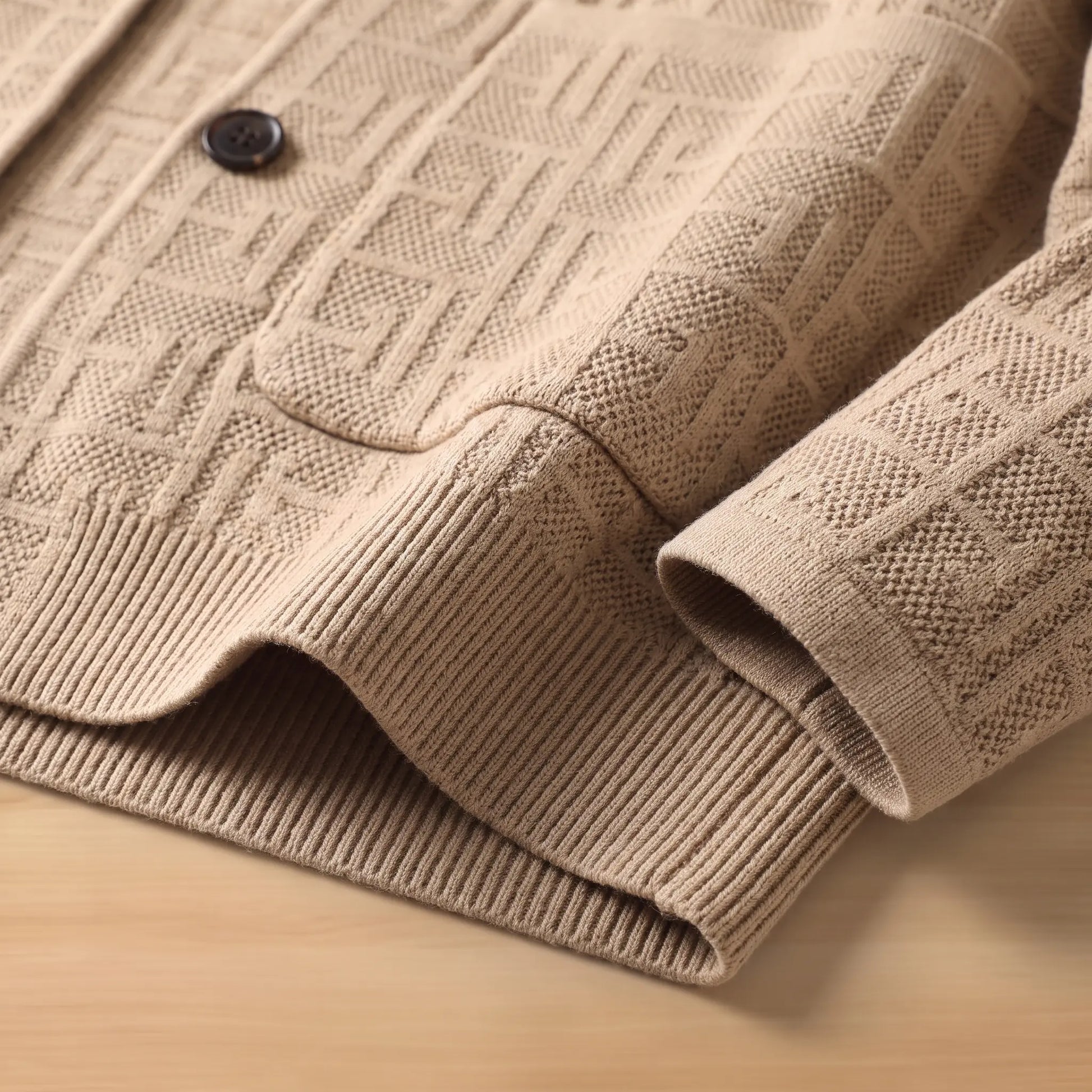 Cardigan hem, pocket and knit texture detail