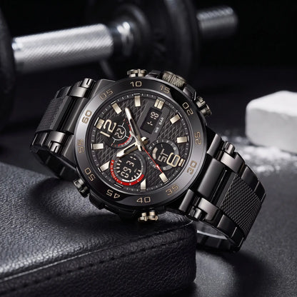 LED Sports Watch in all black with red dial accents