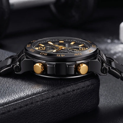 Side profile of the LED Sports Watch showing the pushers, case guards and band