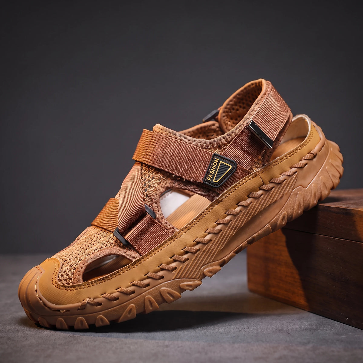 Lugged Sport Sandals brown mesh fisherman sandal