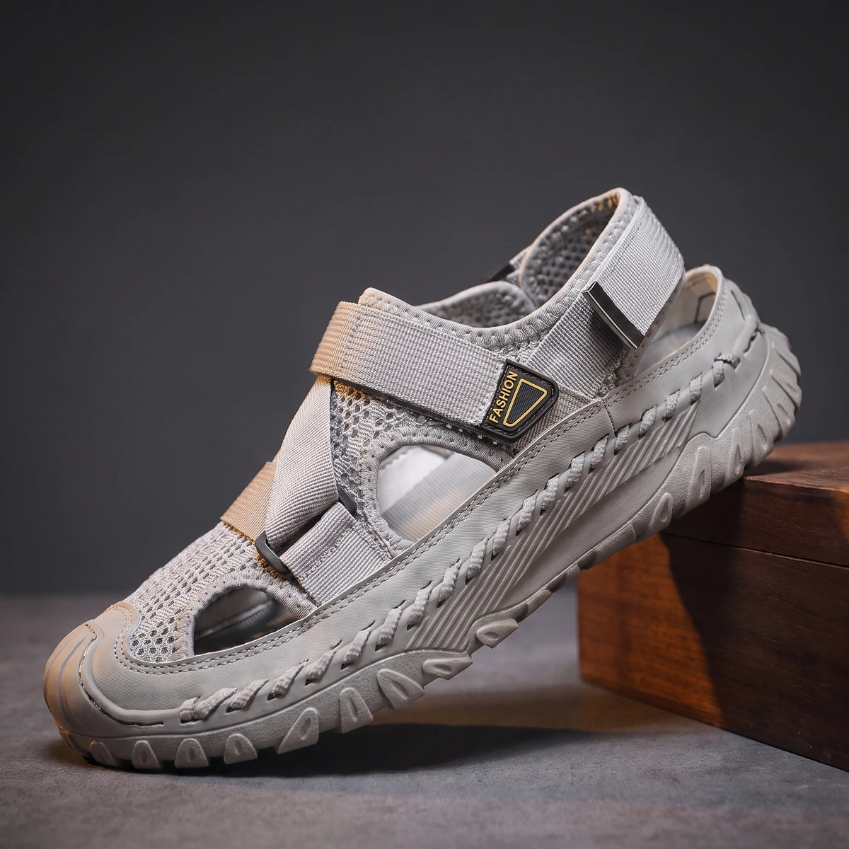 Lugged Sport Sandals grey mesh fisherman sandal