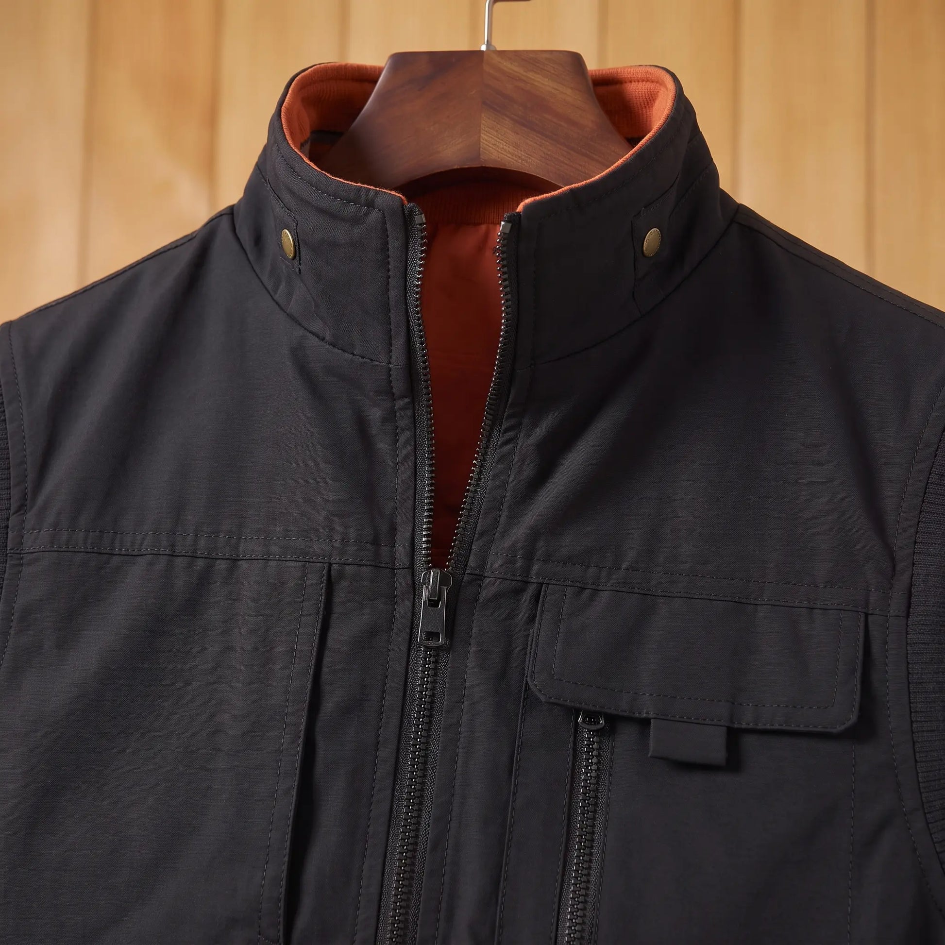 Stand collar and zip detail