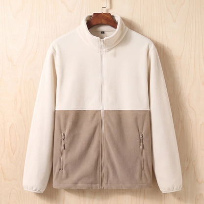 Panelled fleece jacket beige