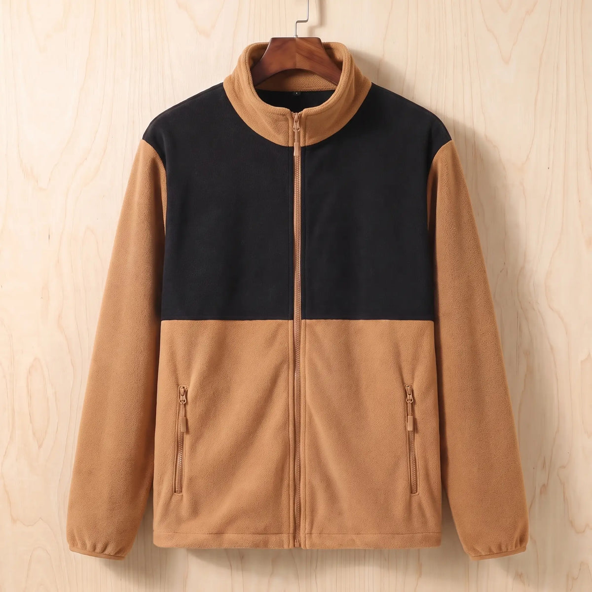 Panelled fleece jacket brown