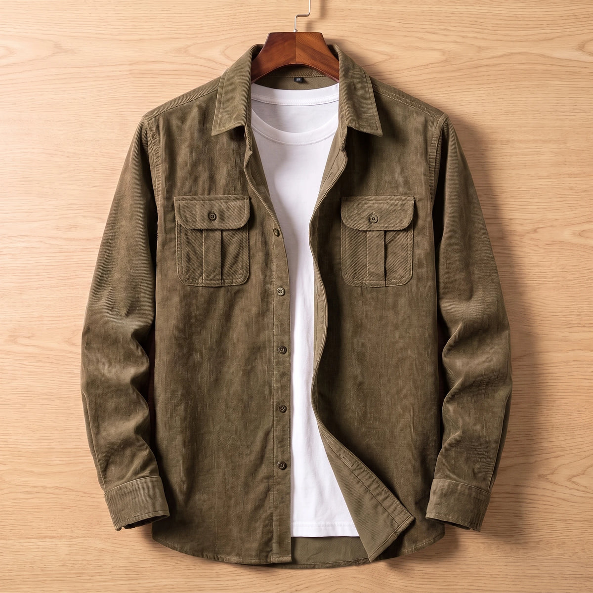 Pocketed Corduroy Shirt army green corduroy button-up shirt