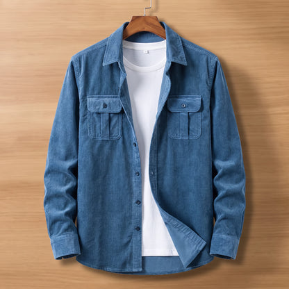 Pocketed Corduroy Shirt blue corduroy button-up shirt