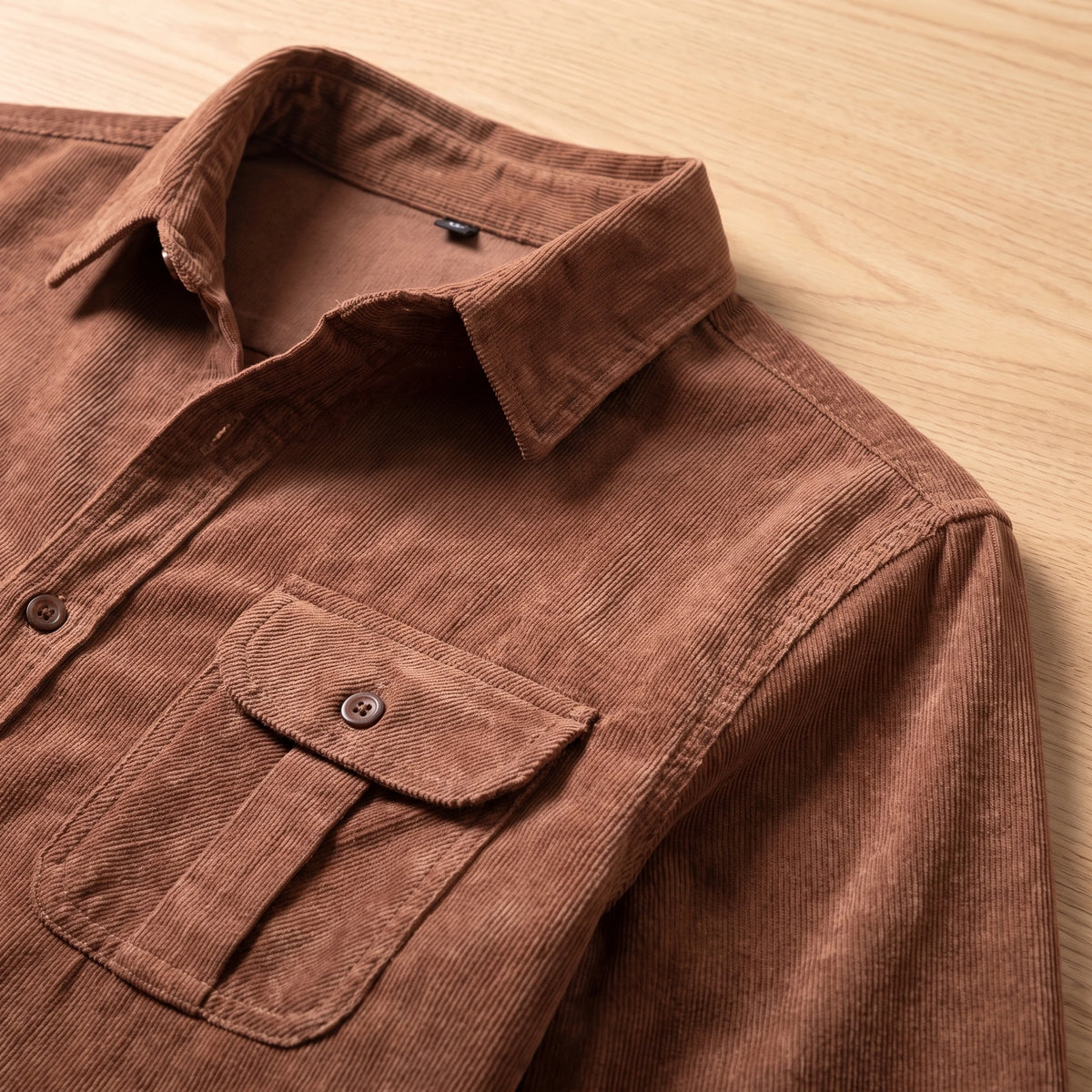 Pocketed Corduroy Shirt collar and chest pocket detail