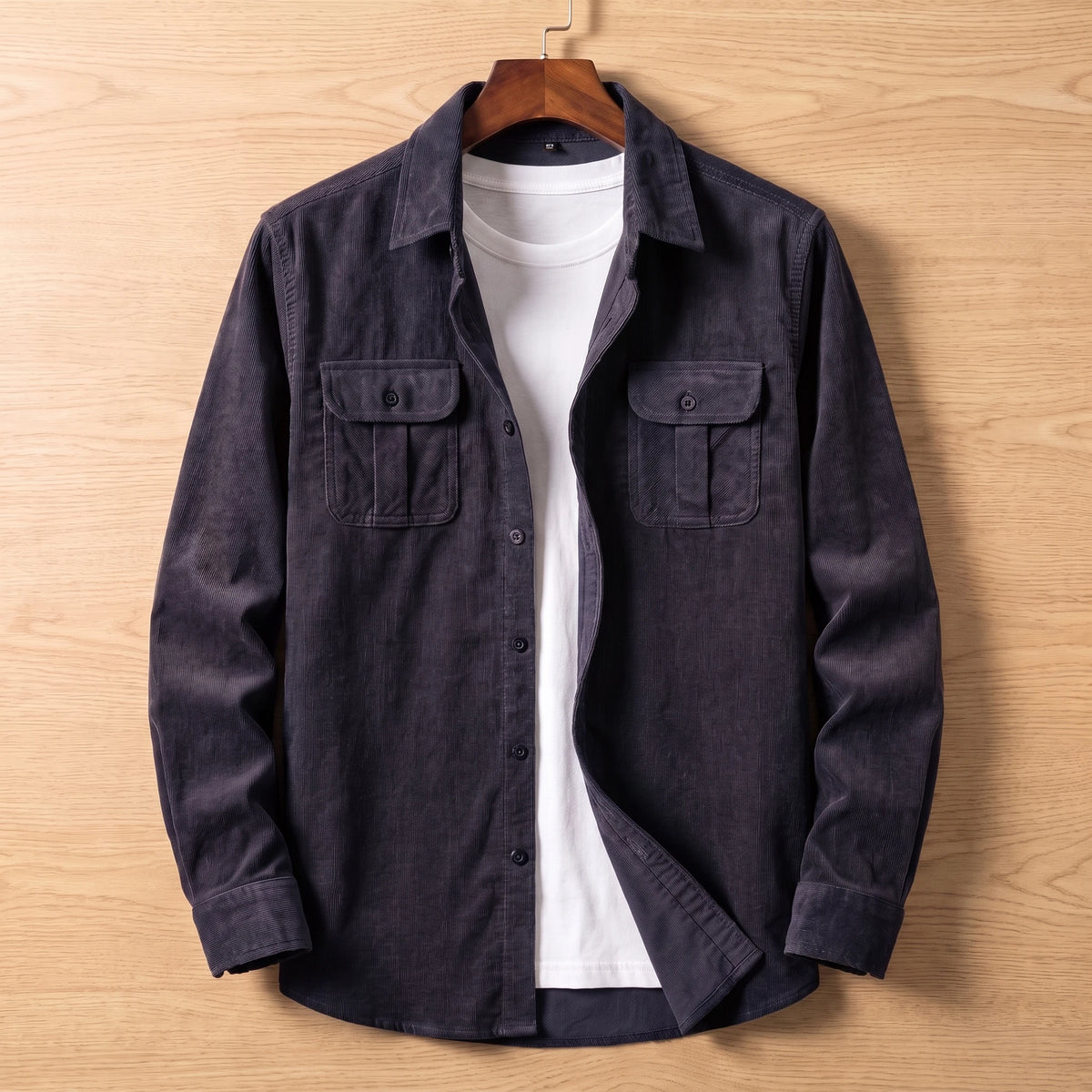 Pocketed Corduroy Shirt navy corduroy button-up shirt