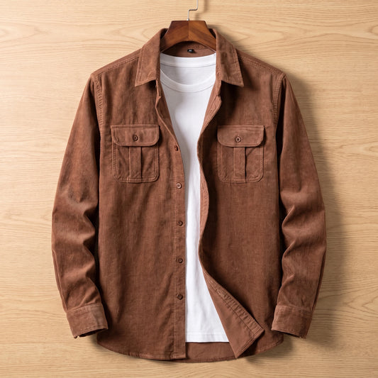 Pocketed Corduroy Shirt rust corduroy button-up shirt