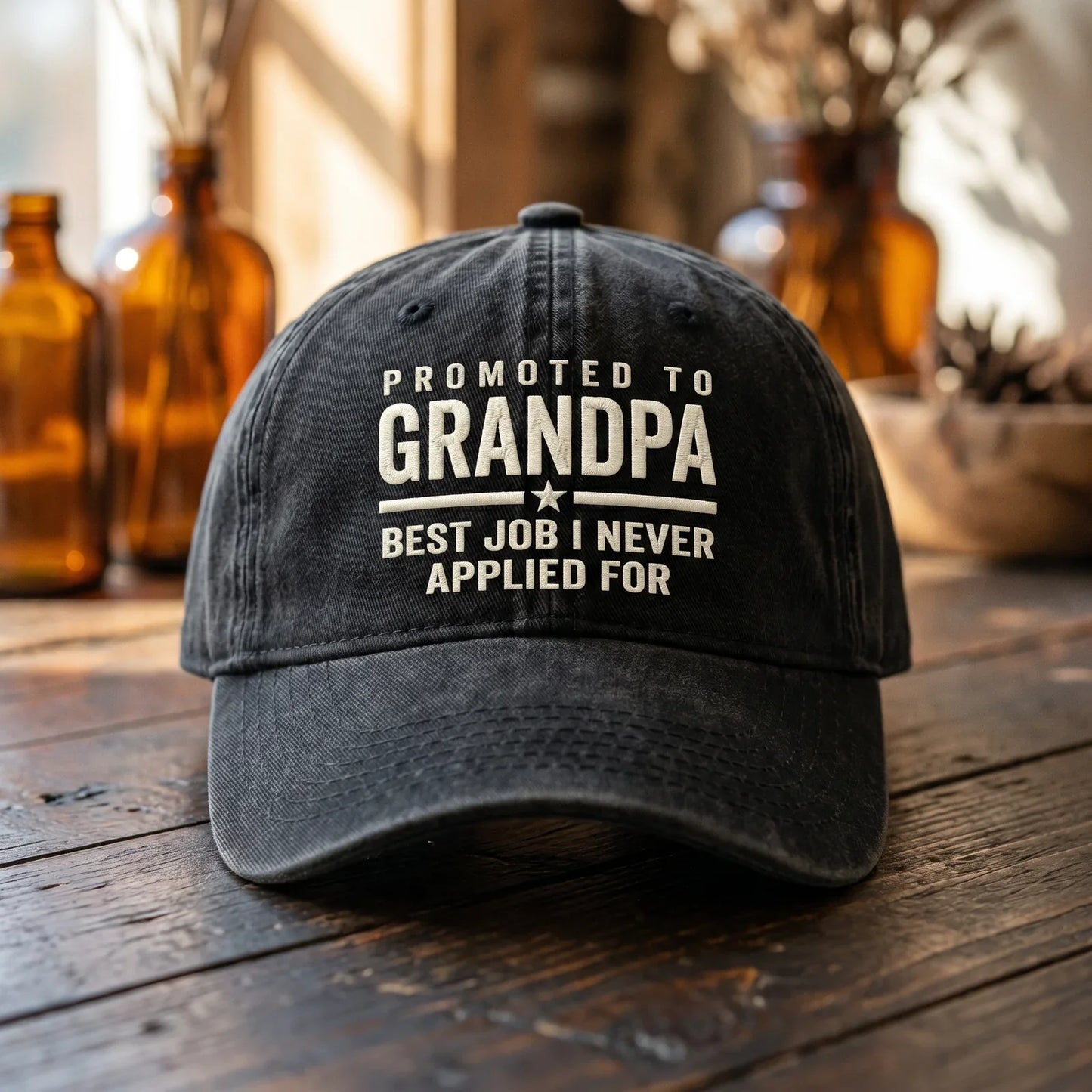 Black Promoted to Grandpa embroidered vintage washed cotton dad cap