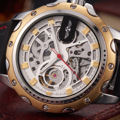 Close up of the open gear dial and balance wheel on the Race Day Watch