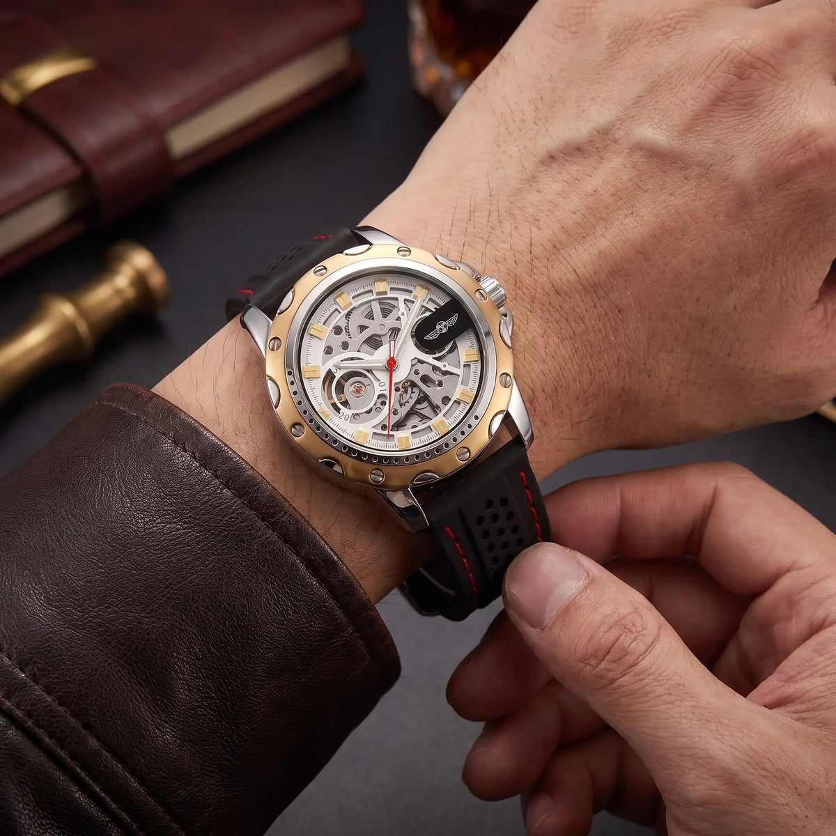 Man fastening the Race Day Watch onto his wrist