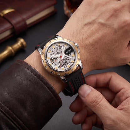 Man fastening the Race Day Watch onto his wrist