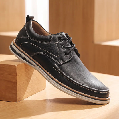 Black genuine leather lace-up loafer