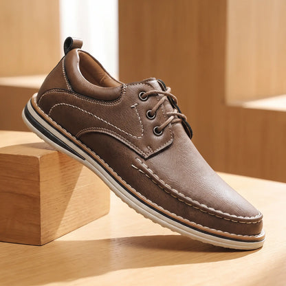 Brown genuine leather lace-up loafer
