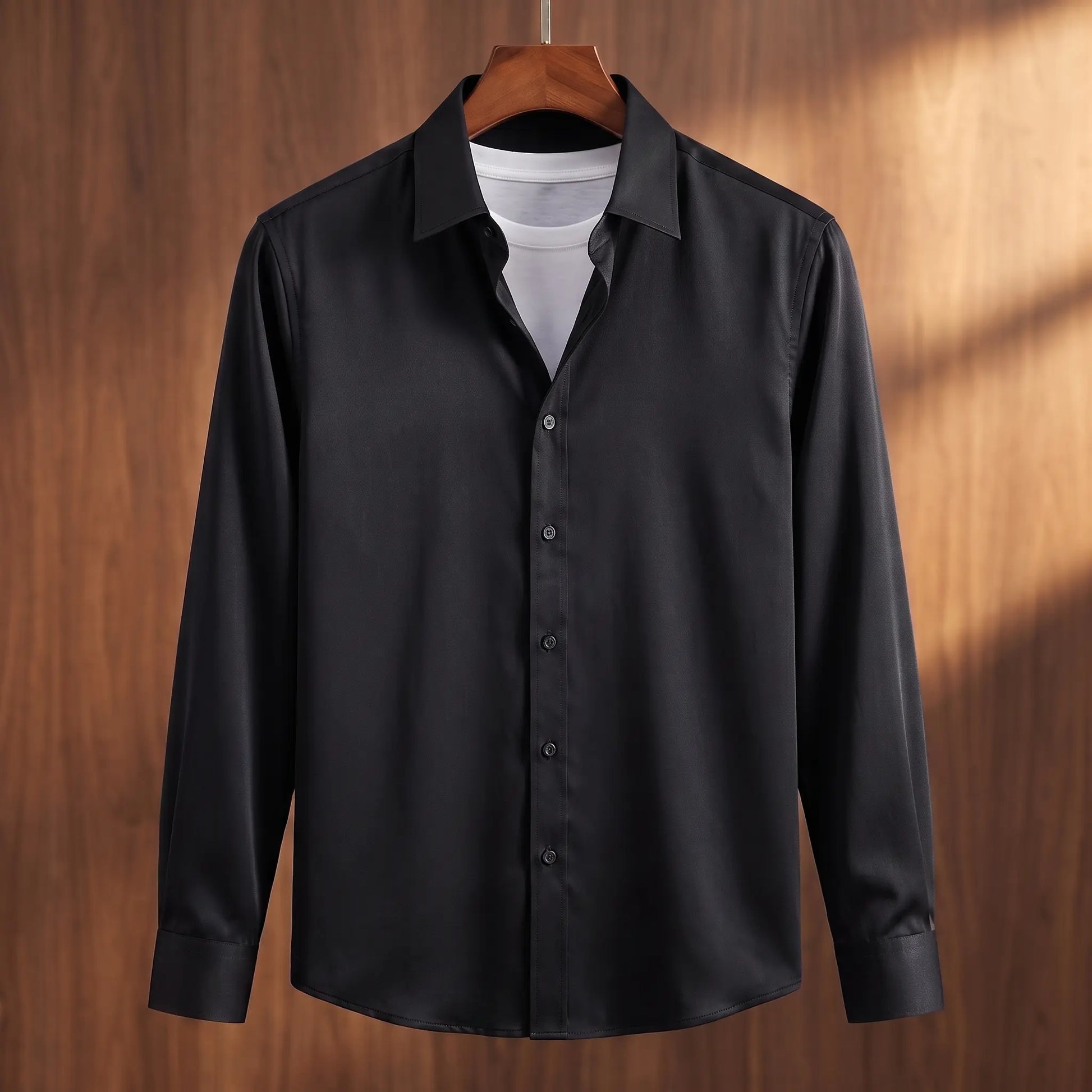 Black bamboo silk formal men's dress shirt