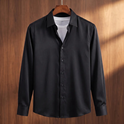Black bamboo silk formal men's dress shirt