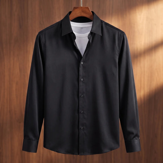 Black bamboo silk formal men's dress shirt