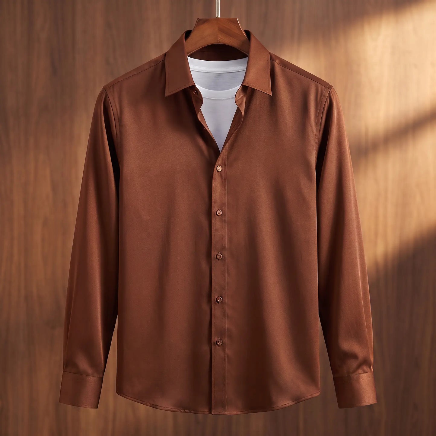 Rust brown bamboo silk formal men's dress shirt