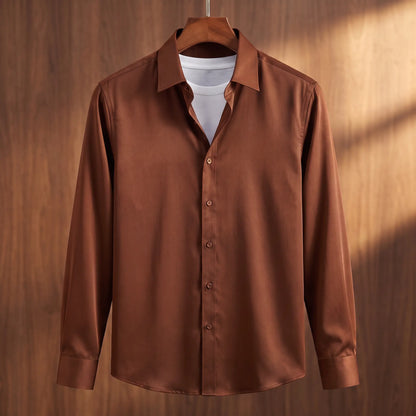Rust brown bamboo silk formal men's dress shirt