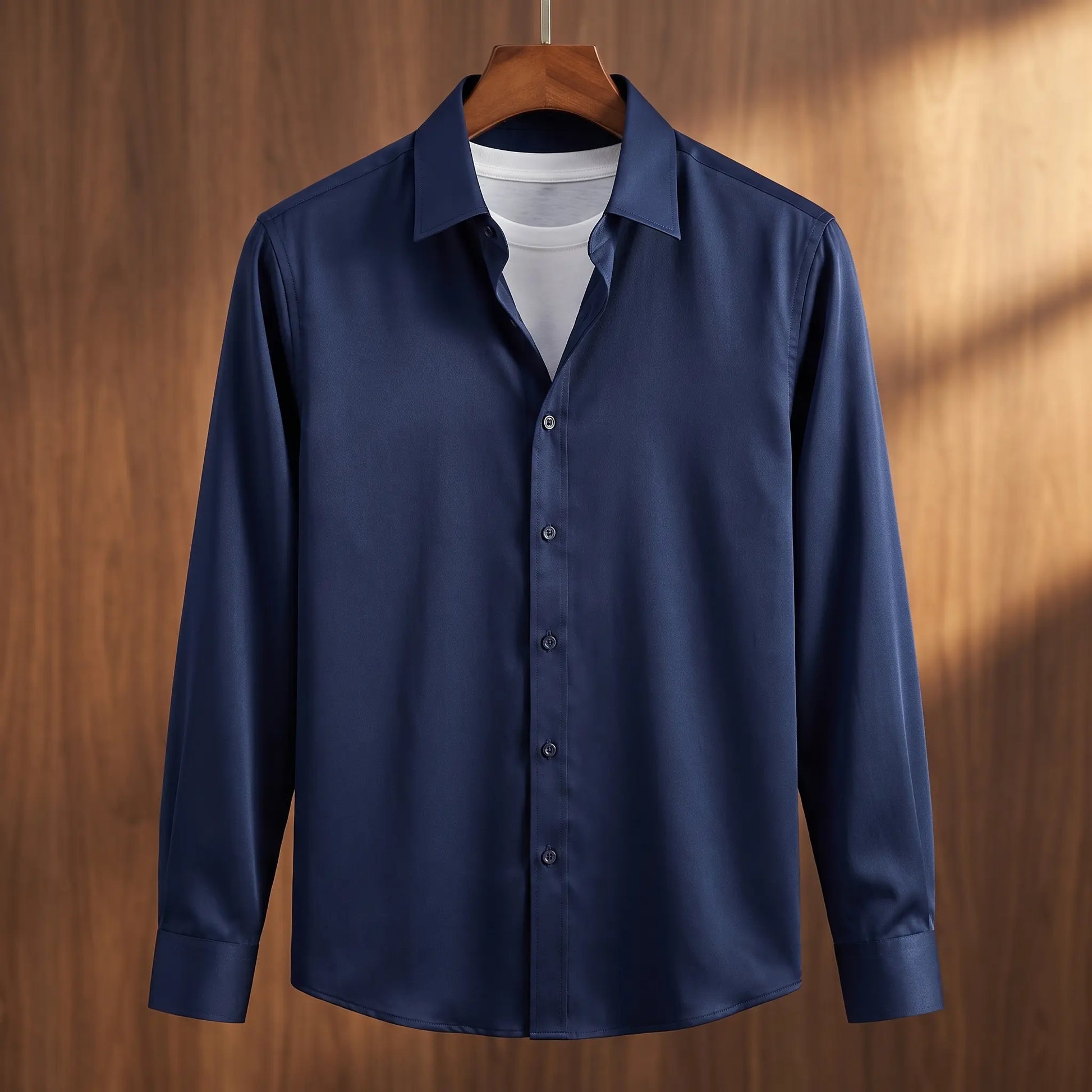 Navy bamboo silk formal men's dress shirt
