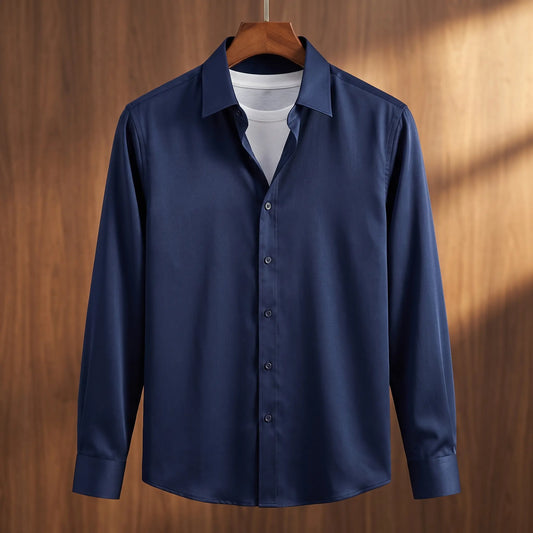 Navy bamboo silk formal men's dress shirt