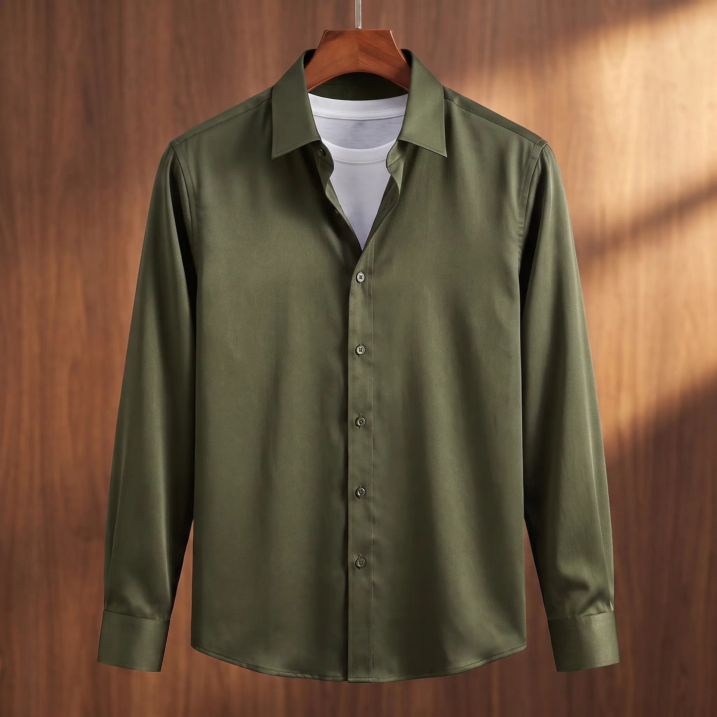 Olive green bamboo silk formal men's dress shirt