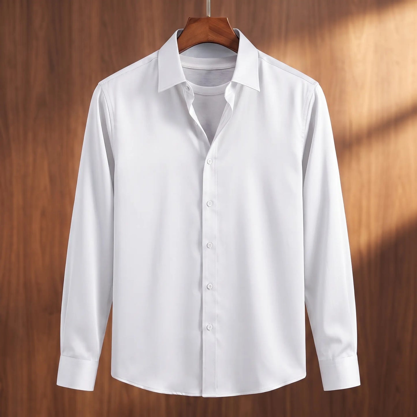 White bamboo silk formal men's dress shirt