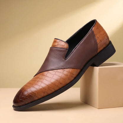 Sharp Pointed Loafers Khaki two-tone tan and brown